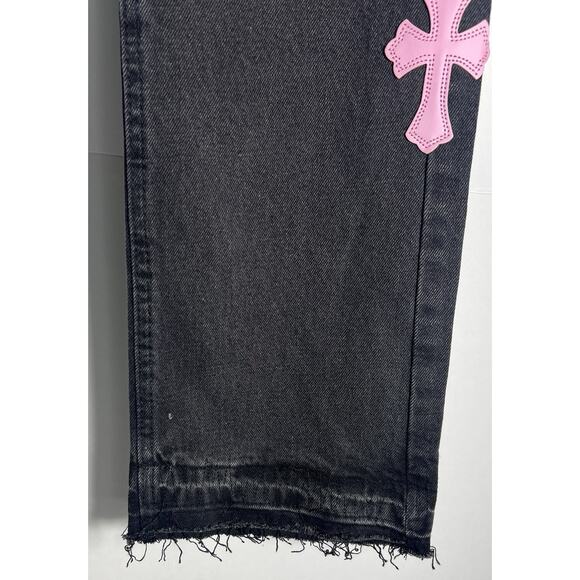 Vintage Levis 550 Black Jeans Pink Cross Patch Denim 30x28 - Picture 12 of 15